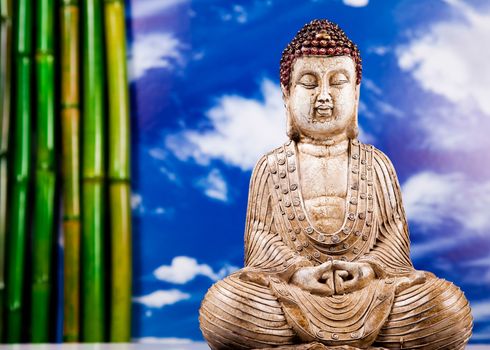 Buddha background, vivid colors, natural tone