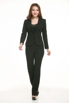 Young Asian women wearing a suit in front of a white background