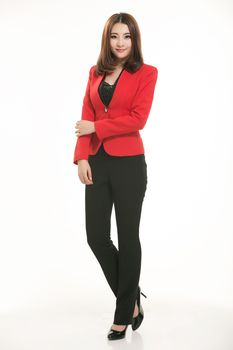 Young Asian women wearing a suit in front of a white background