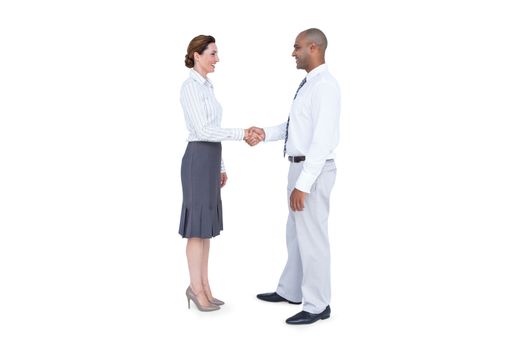 Business people shaking their hands on white background