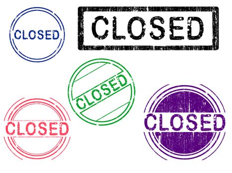 5 Grunge effect Office Stamp with the word CLOSED in a grunge splattered text. (Letters have been uniquely designed and created by hand)
