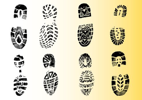8 Shoeprints - Highly detailed transparent vectors so they can be overliad onto other graphic elements
