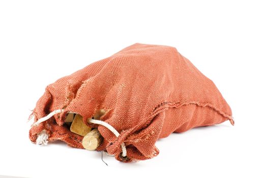 Red sack set against a white background