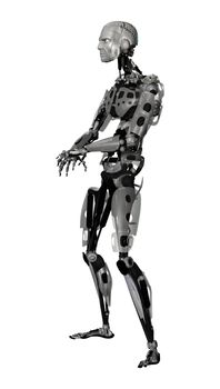3D digital render of a male cyborg isolated on white background