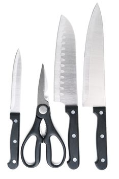 set of steel kitchen knives