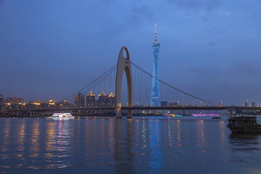 Guangzhou city, This photo was shot from perl river at Guangzhou after sunset.