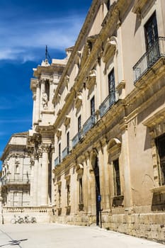 Part of Piazza del Duomo at Syracuse, Sicily, Italy