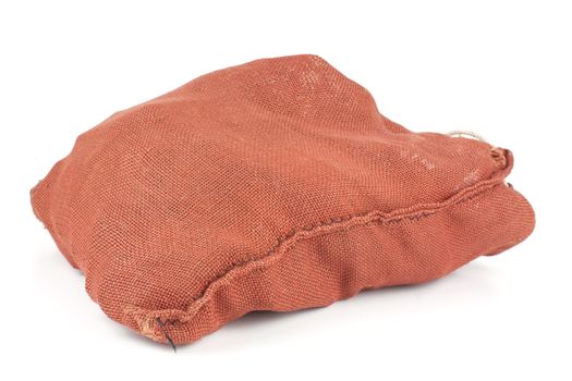 Red sack set against a white background