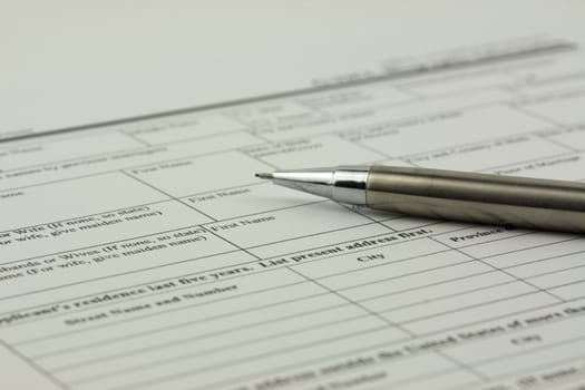 Close up of an application form to be completed