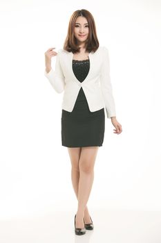 Young Asian women wearing a suit in front of a white background