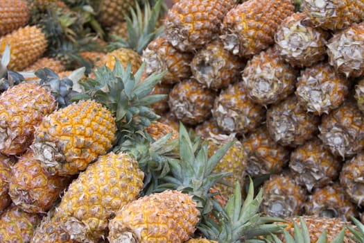 Fresh juicy pineapple on the market in India Goa.