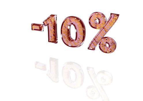 Transparent inscription minus 10 percent with a set of gold signs of percent in it