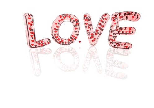 Word LOVE made from many hearts symbols.