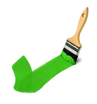 Brush with green painting strokes forming OK sign