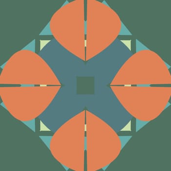 Symmetrical green and orange tile shape background