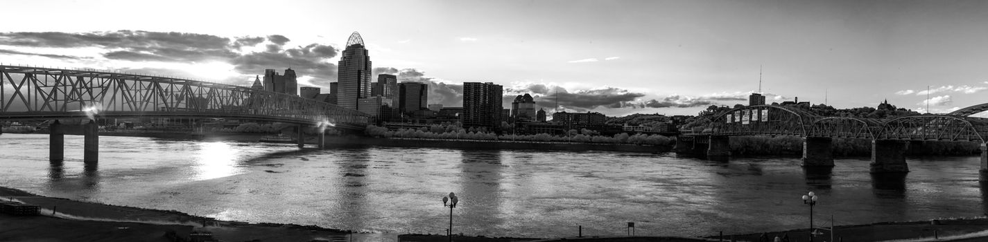 Black and white Panorama Cincinnati Ohio infrared