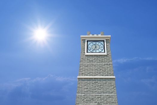 clock tower with beautiful sun and sky background