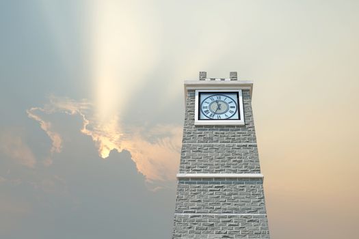 clock tower with beautiful sunbeam background