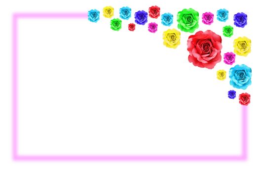 colorful rose flower frame on white background  