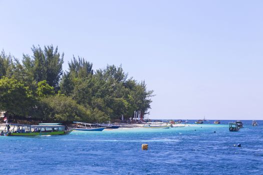 Tropical coastline of Gili island,Indonesia.White sand beach.