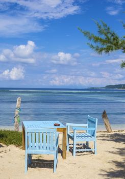 Tropical coastline of Gili island,Indonesia.White sand beach.