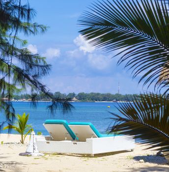 Tropical coastline of Gili island,Indonesia.White sand beach.