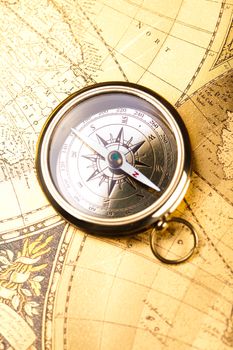 Compass & Old map, colorful bright journey theme