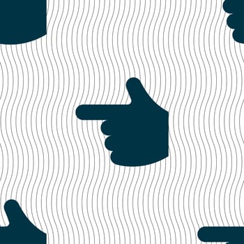 pointing hand icon sign. Seamless pattern with geometric texture. Vector illustration