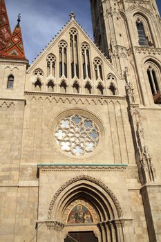 Photo of a high steeple in the city center