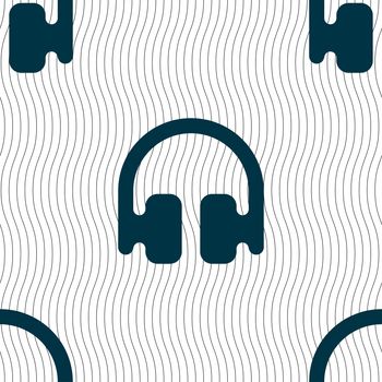 Headphones, Earphones icon sign. Seamless pattern with geometric texture. Vector illustration
