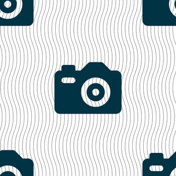 Photo Camera icon sign. Seamless pattern with geometric texture. Vector illustration