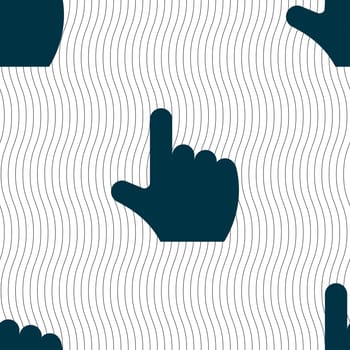 pointing hand icon sign. Seamless pattern with geometric texture. Vector illustration