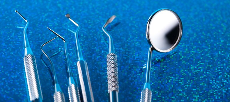 Close-up Dental Instruments, bright colorful tone concept