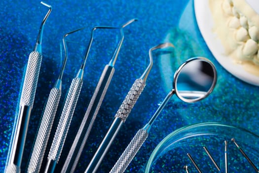 Dental tools and equipment, bright colorful tone concept