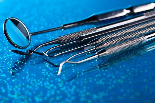 Dental instruments and tools in a dentists office