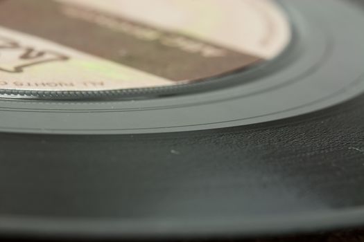 Close up of old vinyl single records