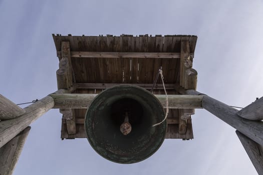 A belltower from below in a rack