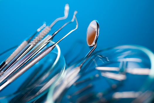 Dental instruments and tools in a dentists office