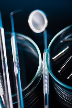 Dental instruments and tools in a dentists office