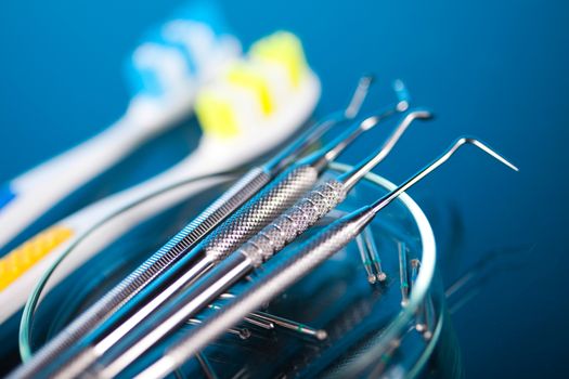 Dental instruments and tools in a dentists office