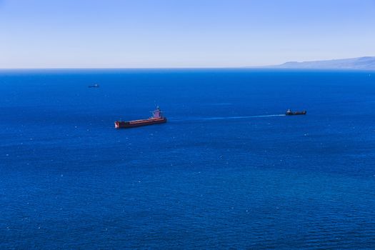 Empty container cargo ship vessels and in the open Atlantic ocean