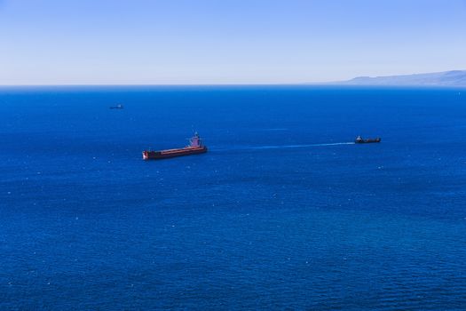 Empty container cargo ship vessels and in the open Atlantic ocean