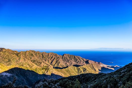 Coast or shore of Atlantic ocean with  mountain or rock and  sky with skyline in Tenerife Canary island, Spain at spring or summer