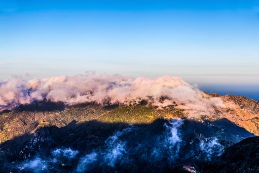 Mountains with clouds on blue sky landscape in Tenerife Canary island, Spain at sunset