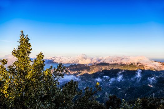 Mountains with clouds on blue sky landscape in Tenerife Canary island, Spain