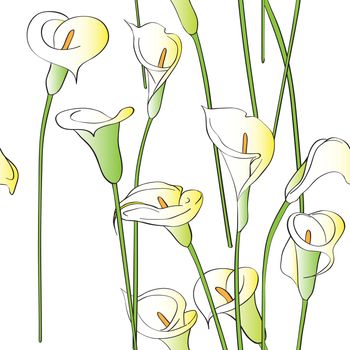 Calla asymmetrical pattern, celebration invitation card on a white background