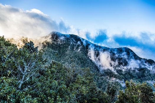 Mountains with clouds landscape in Tenerife island, Spain