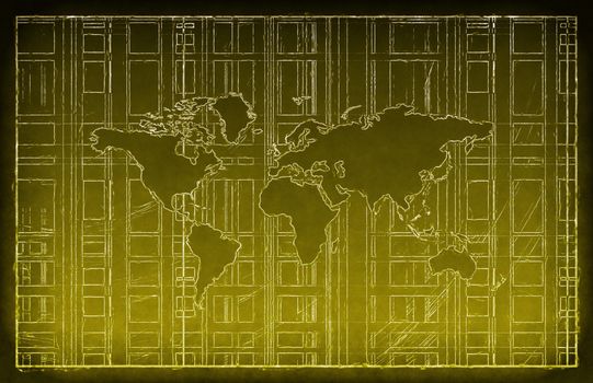 World Travel Concept on Chalkboard with Sketch as Art