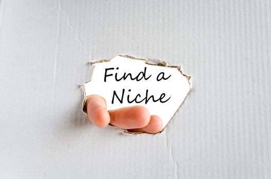 Hand and text on the cardboard background Find a Niche Concept