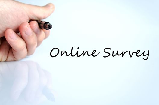Pen in the hand isolated over white background Online Survey concept